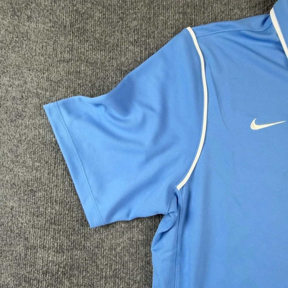 Nike Polo Shirt Mens Large Blue Dri-FIT Golf Performance Piped Short Sleeve